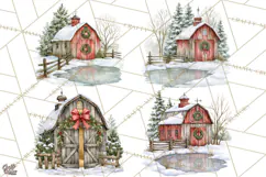 Winter Barn Christmas Clipart PNG, Farmhouse Christmas Product Image 1