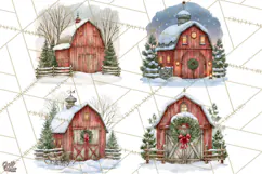 Winter Barn Christmas Clipart PNG, Farmhouse Christmas Product Image 1