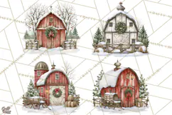Winter Barn Christmas Clipart PNG, Farmhouse Christmas Product Image 1