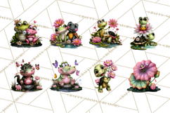 Cute Turtle Frog Alligator Pond Animals Clipart PNG Product Image 15