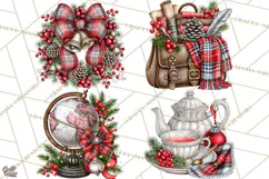 Dark Academia Christmas Clipart Royal Stewart Tartan PNG Product Image 1