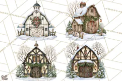 Winter Barn Christmas Clipart PNG, Farmhouse Christmas Product Image 1