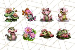 Cute Turtle Frog Alligator Pond Animals Clipart PNG Product Image 16