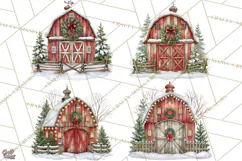 Winter Barn Christmas Clipart PNG, Farmhouse Christmas Product Image 1
