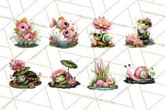 Cute Turtle Frog Alligator Pond Animals Clipart PNG Product Image 9