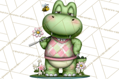 Golfing Frog Turtle Alligator Argyle Clipart PNG Product Image 3