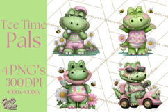Golfing Frog Turtle Alligator Argyle Clipart PNG Product Image 1