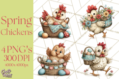 Spring Chickens Gardening Farm Clipart PNG, Chicks Clip Art Product Image 1