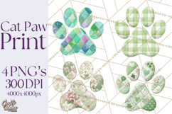 Cat Paw Prints Clipart PNG, Patchwork Kitty Paw Art Product Image 1