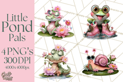 Cute Turtle Frog Alligator Pond Animals Clipart PNG Product Image 1