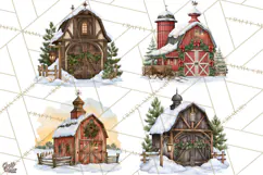 Winter Barn Christmas Clipart PNG, Farmhouse Christmas Product Image 1