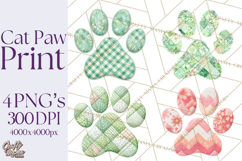 Cat Paw Prints Clipart PNG, Patchwork Kitty Paw Art Product Image 1