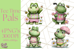 Golfing Frog Turtle Alligator Argyle Clipart PNG Product Image 1