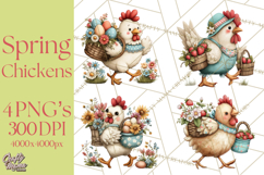 Spring Chickens Gardening Farm Clipart PNG, Chicks Clip Art Product Image 1