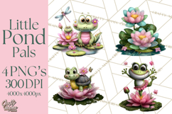Cute Turtle Frog Alligator Pond Animals Clipart PNG Product Image 1