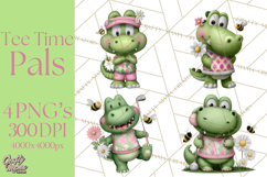 Golfing Frog Turtle Alligator Argyle Clipart PNG Product Image 1