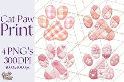 Cat Paw Prints Clipart PNG, Patchwork Kitty Paw Art Product Image 1