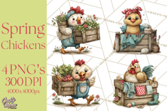 Spring Chickens Gardening Farm Clipart PNG, Chicks Clip Art Product Image 1