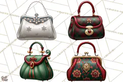 Christmas Handbag Clipart PNG, Holiday Purse Illustrations Product Image 1