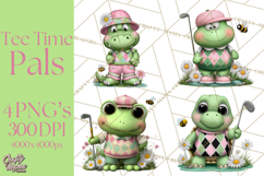 Golfing Frog Turtle Alligator Argyle Clipart PNG Product Image 1