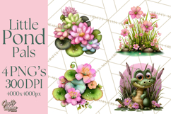 Cute Turtle Frog Alligator Pond Animals Clipart PNG Product Image 1