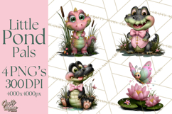 Cute Turtle Frog Alligator Pond Animals Clipart PNG Product Image 1