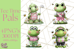 Golfing Frog Turtle Alligator Argyle Clipart PNG Product Image 1