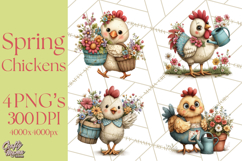 Spring Chickens Gardening Farm Clipart PNG, Chicks Clip Art Product Image 1