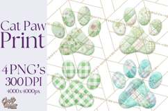 Cat Paw Prints Clipart PNG, Patchwork Kitty Paw Art Product Image 1