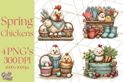 Spring Chickens Gardening Farm Clipart PNG, Chicks Clip Art Product Image 1