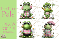 Golfing Frog Turtle Alligator Argyle Clipart PNG Product Image 1