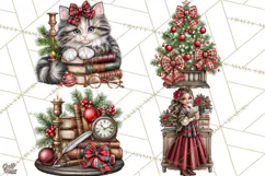 Dark Academia Christmas Clipart Royal Stewart Tartan PNG Product Image 1