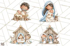 Christmas Nativity Clipart, Watercolor Nativity Scene PNG Product Image 1