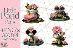 Cute Turtle Frog Alligator Pond Animals Clipart PNG Product Image 1