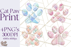 Cat Paw Prints Clipart PNG, Patchwork Kitty Paw Art Product Image 1