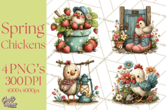 Spring Chickens Gardening Farm Clipart PNG, Chicks Clip Art Product Image 1