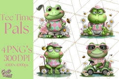 Golfing Frog Turtle Alligator Argyle Clipart PNG Product Image 1