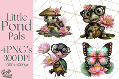 Cute Turtle Frog Alligator Pond Animals Clipart PNG Product Image 1