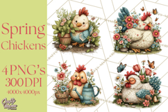 Spring Chickens Gardening Farm Clipart PNG, Chicks Clip Art Product Image 1