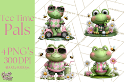 Golfing Frog Turtle Alligator Argyle Clipart PNG Product Image 1