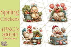 Spring Chickens Gardening Farm Clipart PNG, Chicks Clip Art Product Image 1