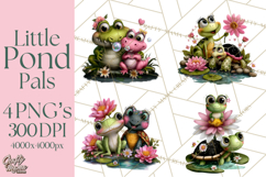 Cute Turtle Frog Alligator Pond Animals Clipart PNG Product Image 1