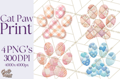 Cat Paw Prints Clipart PNG, Patchwork Kitty Paw Art Product Image 1