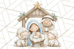 Christmas Nativity Clipart, Watercolor Nativity Scene PNG Product Image 5