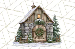 Winter Barn Christmas Clipart PNG, Farmhouse Christmas Product Image 5