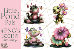 Cute Turtle Frog Alligator Pond Animals Clipart PNG Product Image 1