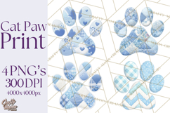 Cat Paw Prints Clipart PNG, Patchwork Kitty Paw Art Product Image 1