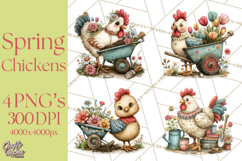 Spring Chickens Gardening Farm Clipart PNG, Chicks Clip Art Product Image 1