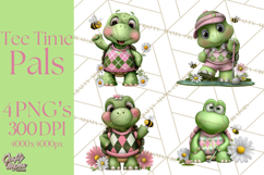Golfing Frog Turtle Alligator Argyle Clipart PNG Product Image 1