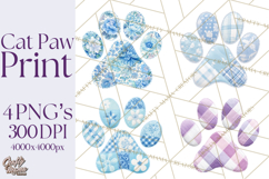 Cat Paw Prints Clipart PNG, Patchwork Kitty Paw Art Product Image 1